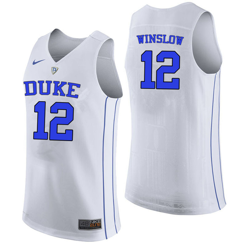 Duke Blue Devils #12 Justise Winslow College Basketball Jerseys-White